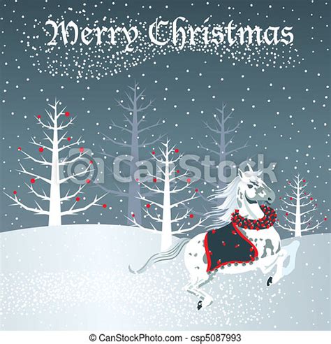 Vectors Of Christmas Horse With Snow Scene White Horse Gallops