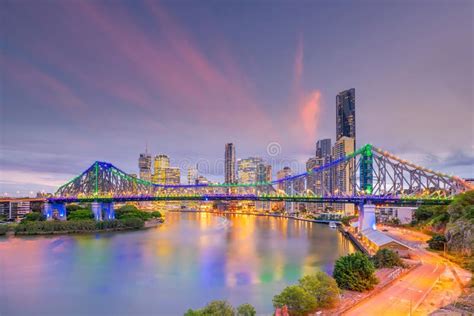 Brisbane City Skyline And Brisbane River At Sunset Stock Image Image