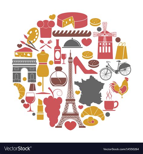 France Travel Sightseeing Icons And Royalty Free Vector