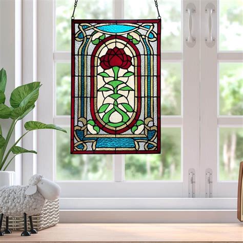 River Of Goods Victorian Rose Stained Glass Window Panel 21248 The