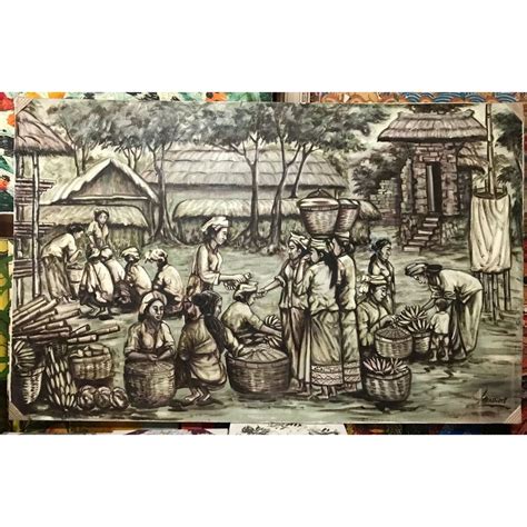 Jual Lukisan Pasar Tradisional Ukuran 135 X 85 Cm 100 Buatan Tangan Media Kanvas Berbahan