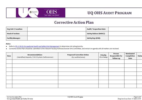 Audit Corrective Action Plan Template Printable Templates Free
