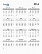 Free 1852 Calendars in PDF, Word, Excel