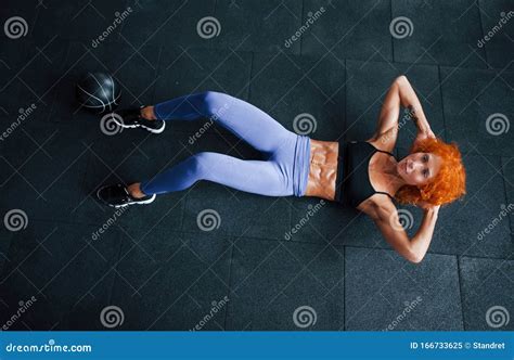 Top View Sporty Redhead Girl Have Fitness Day In Gym At Daytime Stock Image Image Of