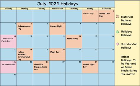 July Holiday Calendar Misshumblebees Blog