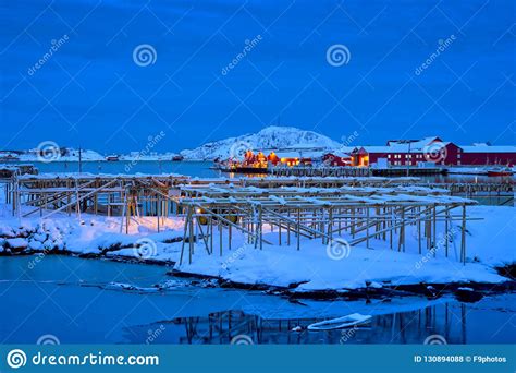 Reine Village At Night Lofoten Islands Norway Stock Photo Image Of