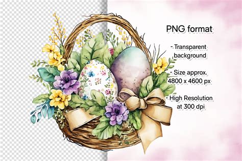 Watercolor Easter Eggs Floral Basket Clipart Png By Mandala Creator
