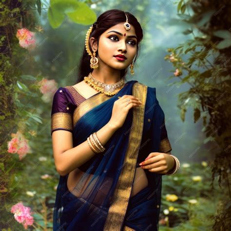 Premium Ai Image Beautiful Indian Teenage Female Model In Saree Generative Ai