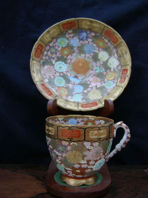 Japanese Meiji Taisho Kutani Cup And Saucer Japaneses Antique Tea