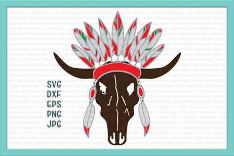 It is a common symbol of the old west, with cowboys and the romance of western independence and freedom. Cow Bull skull with feathers crown SVG cutting file