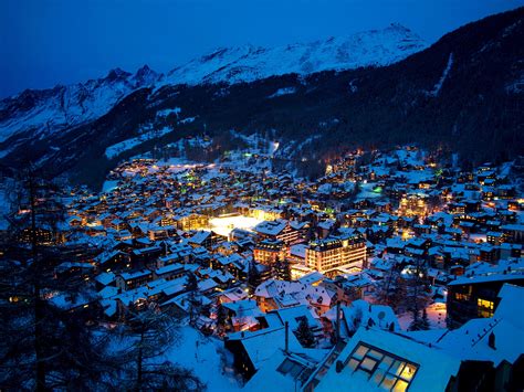 Fondos De Pantalla Suiza Zermatt Ciudad Noche Alpes Invierno Casas