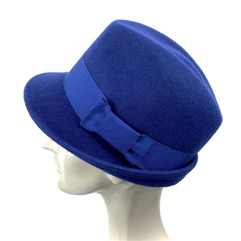 Blue Trilby Felt Hat Blue Fedora Felt Hat Short Brim Woman Etsy