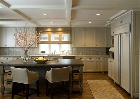 Kitchen coffered ceiling giving your kitchen a much larger feel and cleaner appearance. Tan Kitchen Cabinets - Transitional - kitchen - Phoebe Howard