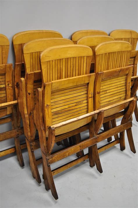 Vintage cane folding chair 1960 s 79334. Antique Vintage Wood Slat Double Folding Seat Theater ...