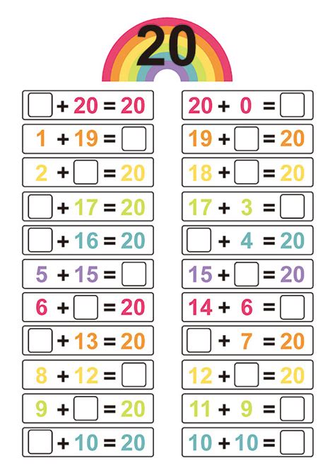 Free Printable Educational Activity Number Bonds To 20 Addition