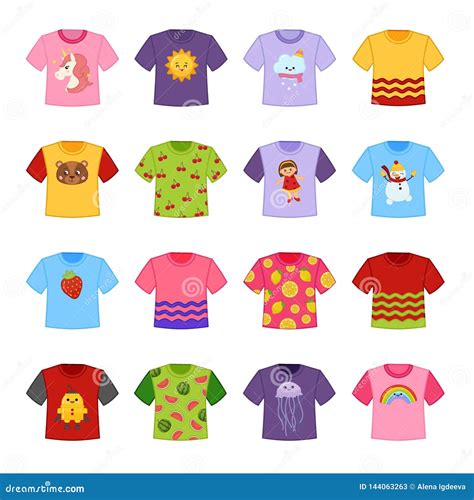 Vector Set Of Cartoon T Shirts Stock Vector Illustration Of Pattern Graphic 144063263
