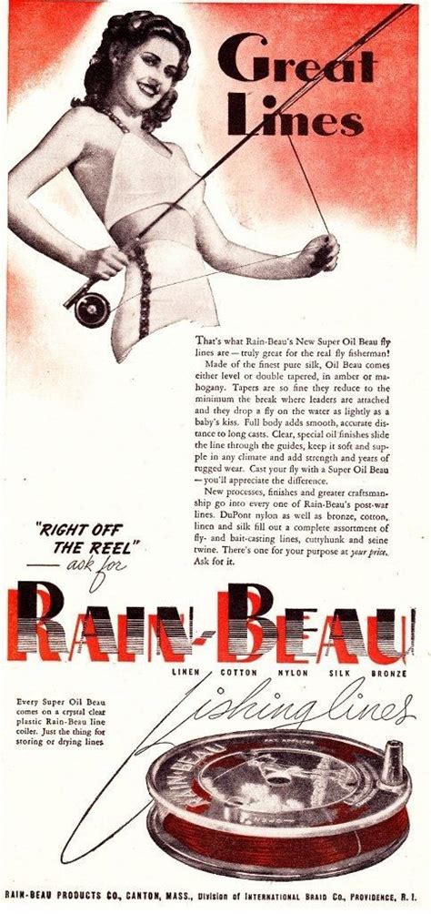 1946 Vintage Ad Rain Beau Fishing Lines Pinup Fly Fishing Equipment