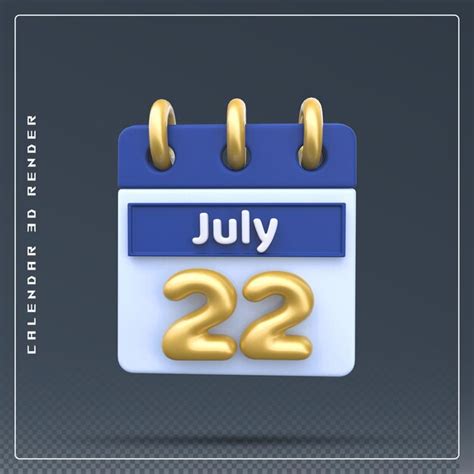 Premium Psd 22nd July Calendar Icon 3d Render