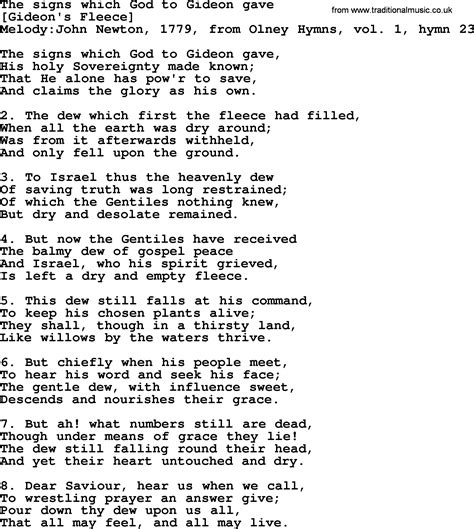 Old English Song Lyrics For The Signs Which God To Gideon Gave With Pdf