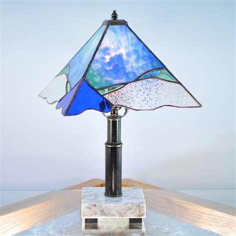 Small Stained Glass Lamp Blue Green Organic Julia Brandis Glassworks