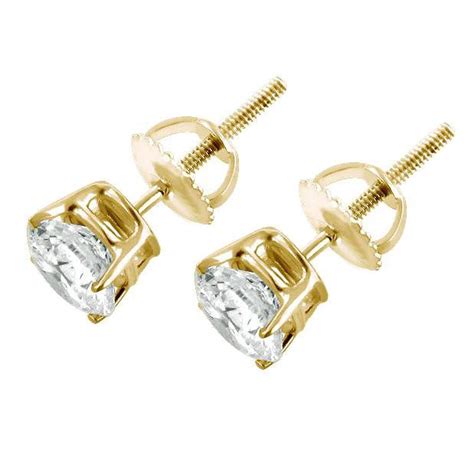 1ct Round Diamond Stud Earrings In 14k Yellow Gold With Screw Backs Ebay