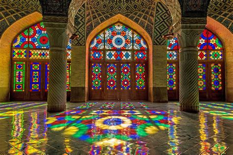 The Fantastic Coloured Glasses Of Nasir Ol Mulk Mosque In Shiraz Iran