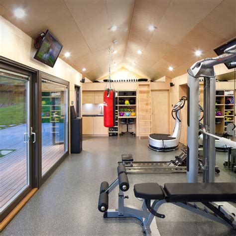 Indoor gym decorations are celebration essentials that you must opt for if you desire superior decoration during the holidays. Contemporary Home Gym Design Ideas, Pictures, Remodel & Decor