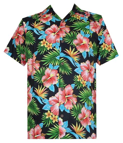 Hawaiian Shirt Mens Allover Flower Beach Aloha Casual Holiday Black