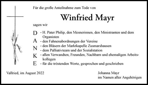 Traueranzeigen Von Winfried Mayr Augsburger Allgemeine Zeitung
