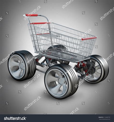 Concept Shopping Cart With Big Car Wheel High Resolution