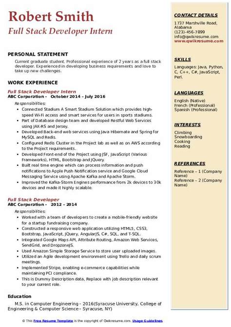 Here are the actual front end developer resumes that got our customers hired at top tech companies. Full Stack Developer Resume Samples | QwikResume