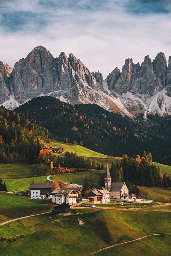 Santa Maddalena Village With Magical Dolomites Mountains In Background
