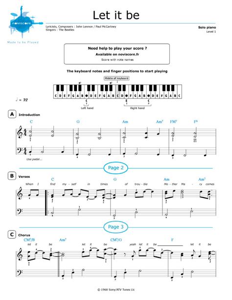 Piano Sheet Music Let It Be The Beatles Noviscore Sheets