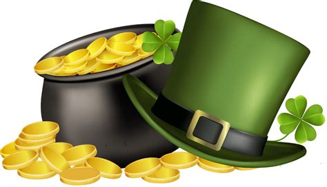 Patricks Day Pot Of Gold Four Leaf Clover And Green Clipart Full