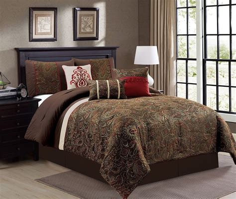 Sets usually arrive with a bed comforter two pillow cases and also a skirts for the trimming of their mattress. 7-Piece Gold Rust Red Beige Brown Chenille Damask Paisley ...