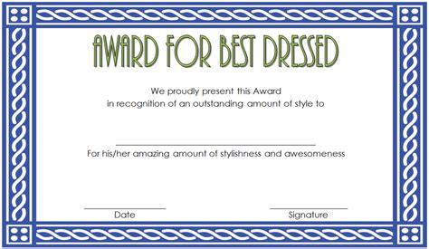 Best Dressed Award Certificate Template Free Formal Design