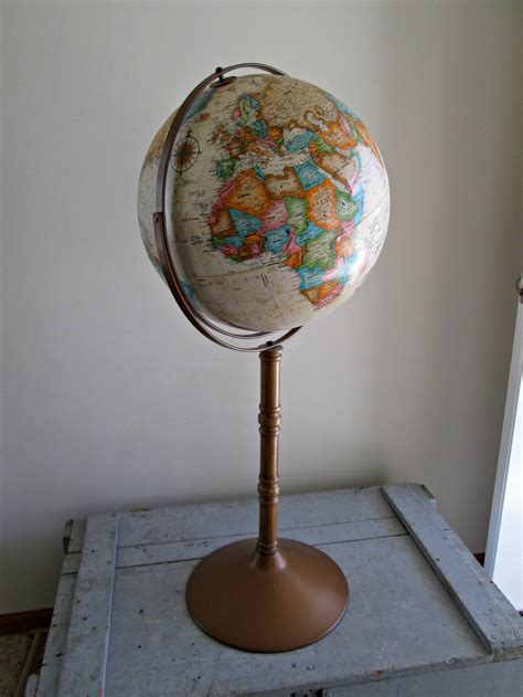 Large Vintage Floor Globe Turned Wood And Copper Metal Pedestal Etsy