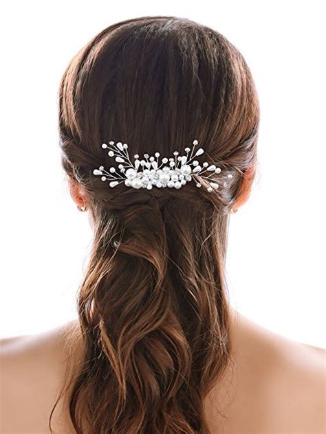Venusvi Silver Wedding Hair Combs With Beadflower And Rhinestones