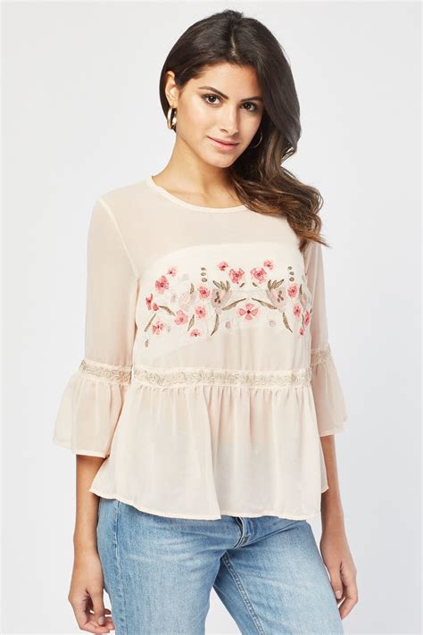 Embroidered Flower Front Chiffon Blouse Just 3