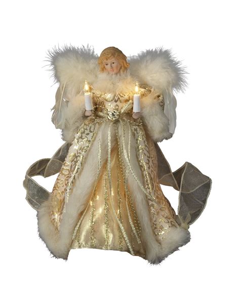 Kurt Adler Christmas Angel Tree Topper 10 Light Ivory And Gold 10 Inch