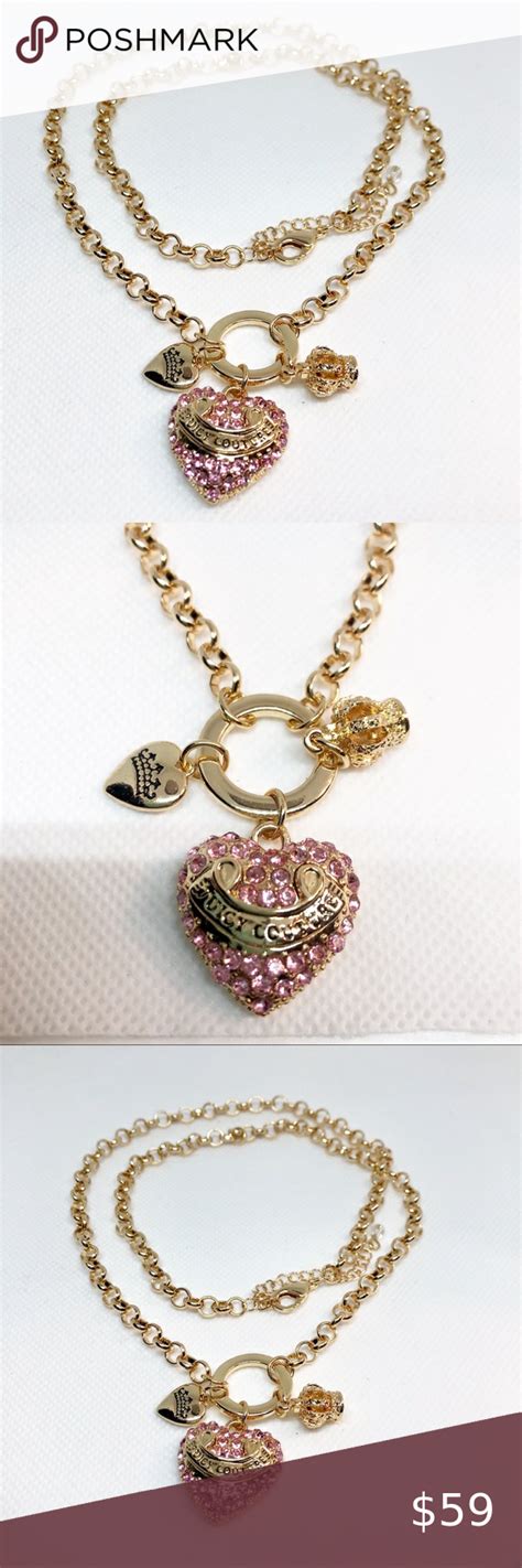 Juicy Couture Pink Crystal Necklace New Juicy Couture Gold Tone Pink