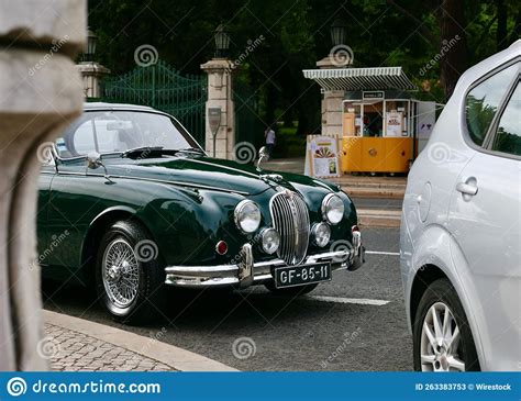 Vintage Classic Car Jaguar Mark 2 Racing Green Parked On The Street