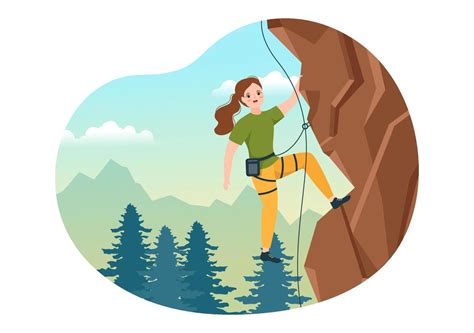 Cliff Climbing Illustration With Climber Climb Rock Wall Or Mountain