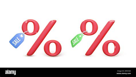 3d Red Percentage Icon With Blue And Green Price Tag Discount Offer