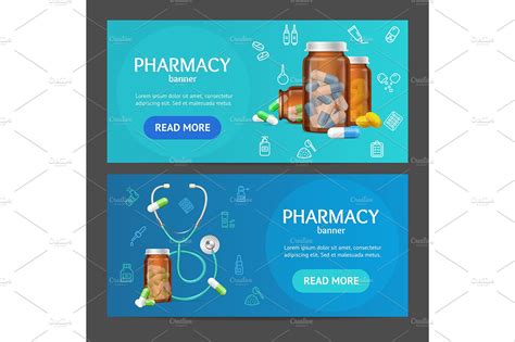 Pharmacy Banner Horizontal Set ~ Illustrations ~ Creative Market