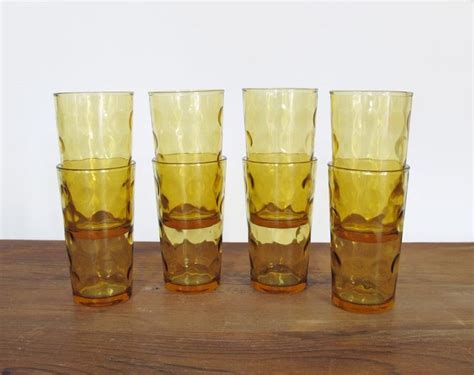 Set Of 8 Hazel Atlas Eldorado Amber Glass Tumblers From Etsy Glass
