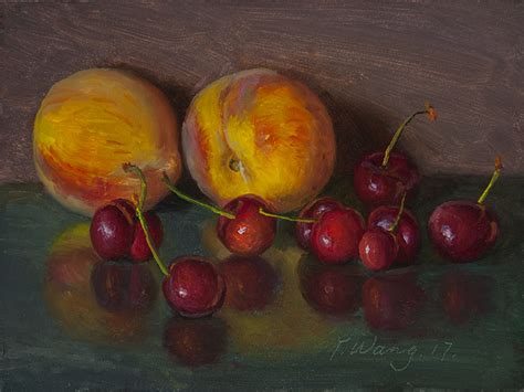 Wang Fine Art Cherries And Peaches Still Life Daily Painting A Day