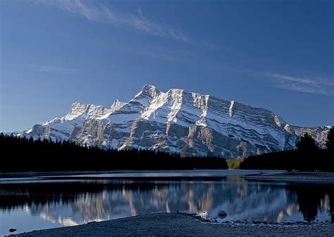 Awesome Alberta Peaks Mountain Lake Blue Sky Reflection Snow