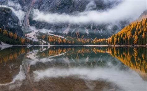 Download Wallpapers Mountain Lake Mist Forest Autumn Mountains Usa