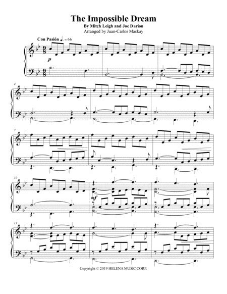The Impossible Dream Piano Solo Free Music Sheet